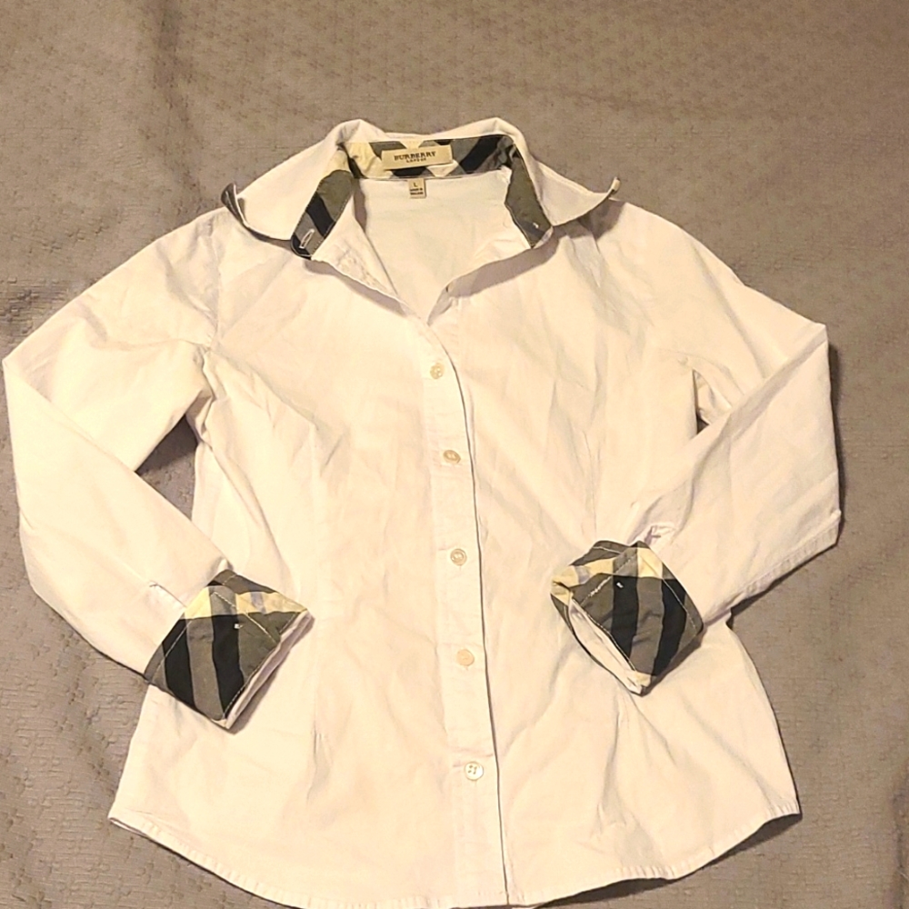 Burberry white button down shirt Girls size Large